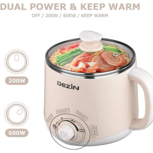 Electric Hot Pot, Stainless Steel Mini Pot with Power Adjustment 1.6L, Beige - Picture 2 of 5
